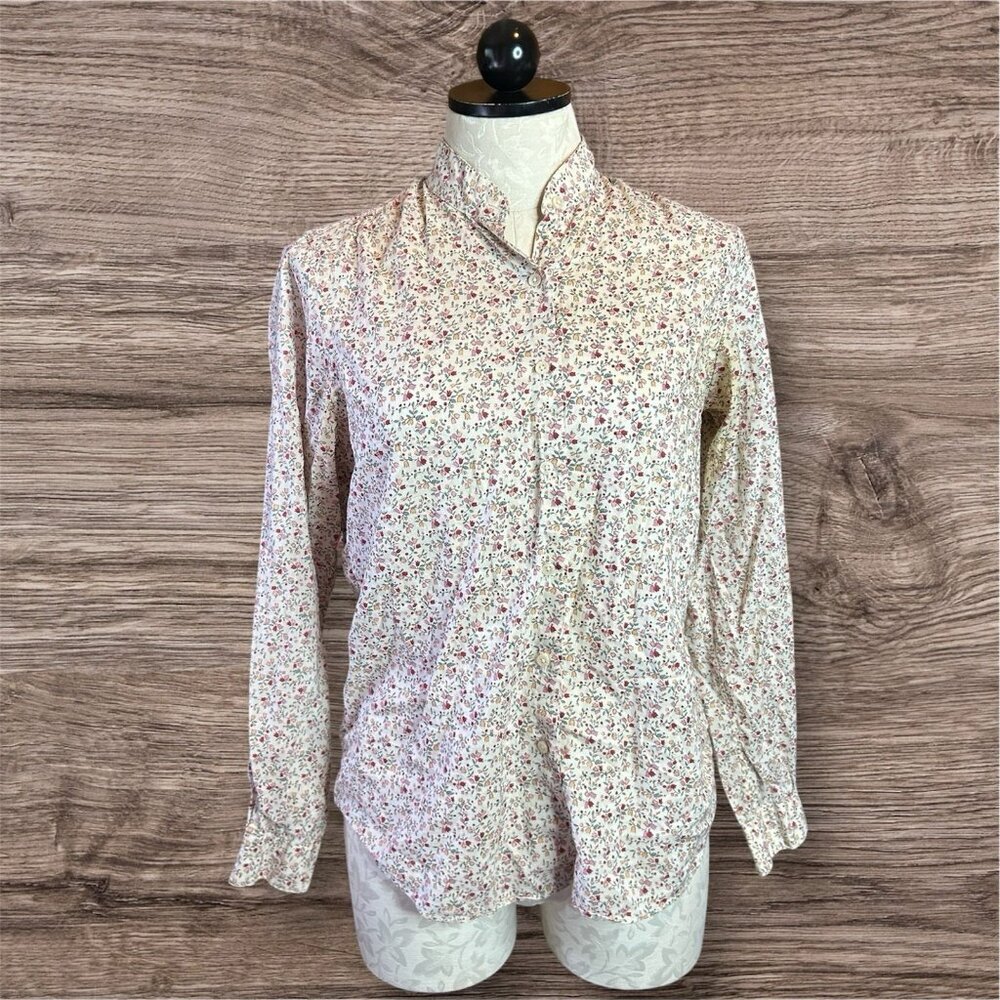 Vtg LL Bean Long Sleeve Button Down‎ Floral Shirt Size 10 Maine USA Cotton